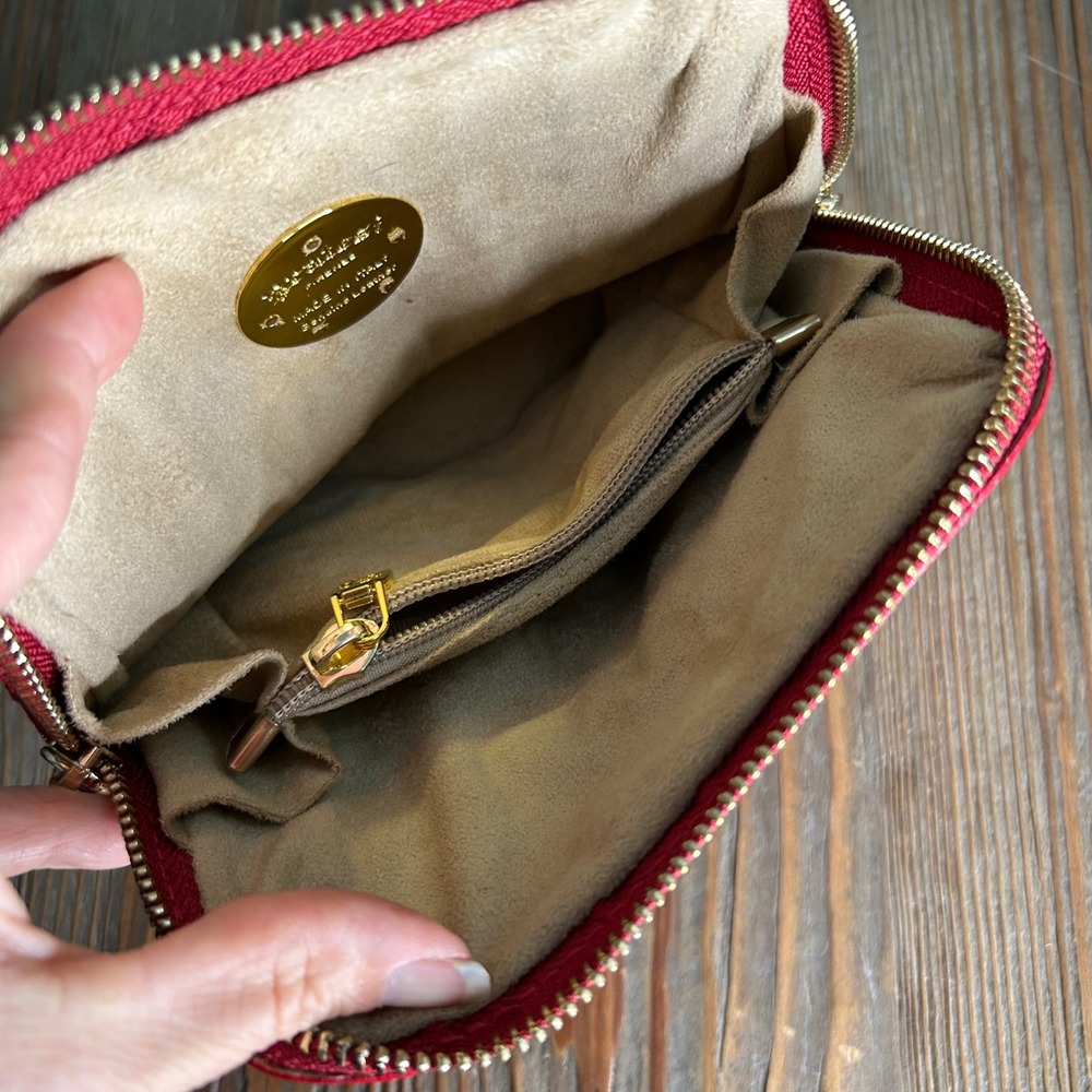 Pratesi Firenze Red Croc Embossed Leather Crossbody purse Bag Made in Italy Gold - Picture 8 of 14